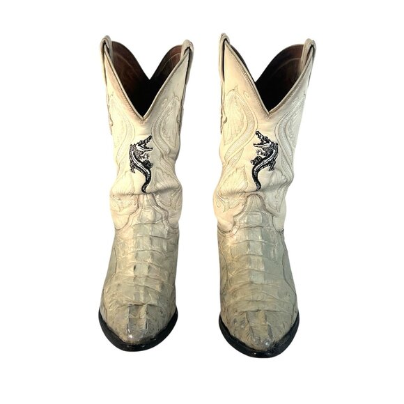 El General Other - vtg El General Western Boots Mens Size 26.5 Beige Reptile Croc Leather Cowboy